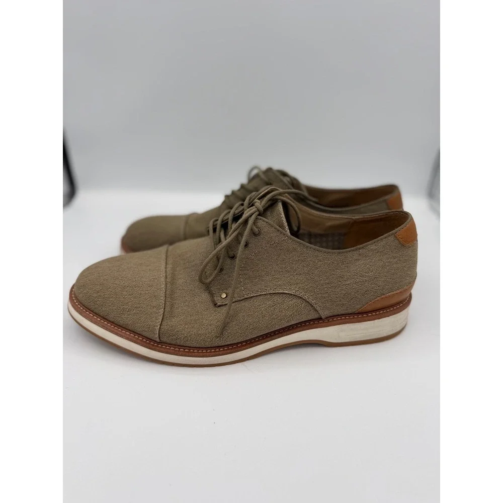 Mens Beige Khaki Oxford Shoe Canvas Derby Mens Casual Preppy Modern Minimalsit